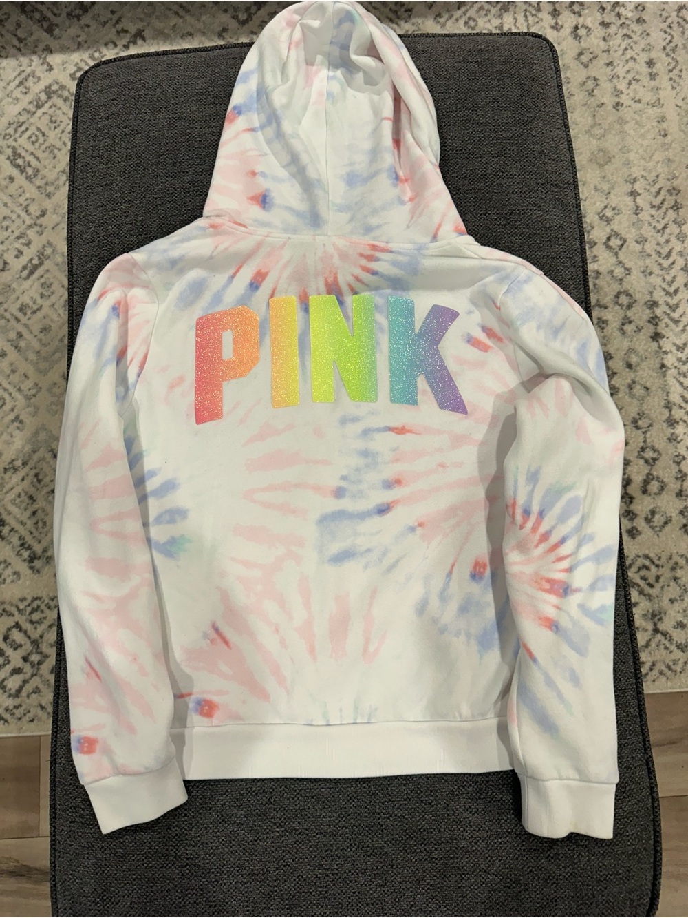 PINK Victoria's Secret White Tie-Dye Hoodie with Pastel Accents